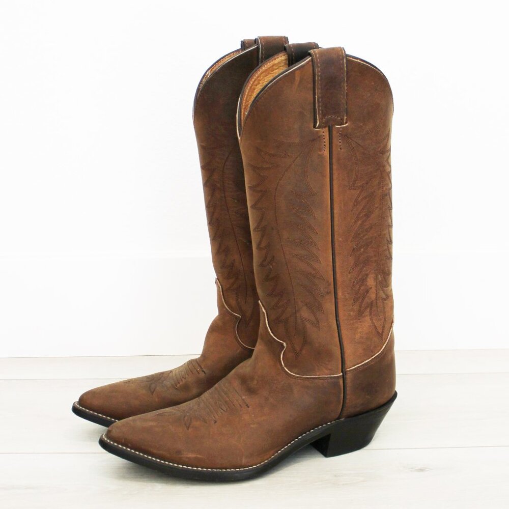 Justin Boots Apache Bay Distressed Brown Leather Womens Cowgirl Boots L4935 6.5B